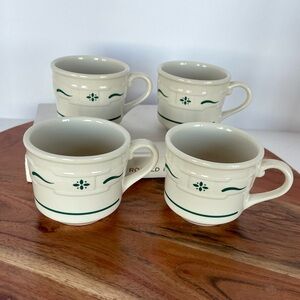 Longaberger Pottery | Woven Traditions Coffee Mugs | Set of 4 | Stoneware Cups